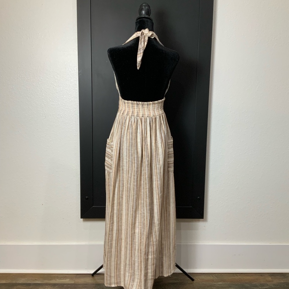 Indigo Rein Striped Linen-Blend Halter Midi Dress - Size Small - Picture 4 of 6